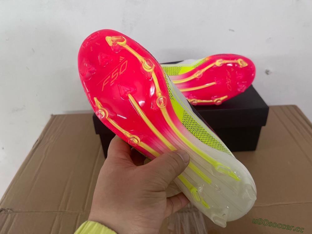 Men's Adidas F50 Elite FG Firm Ground Low-Tops Football Boots - White/Red/Yellow