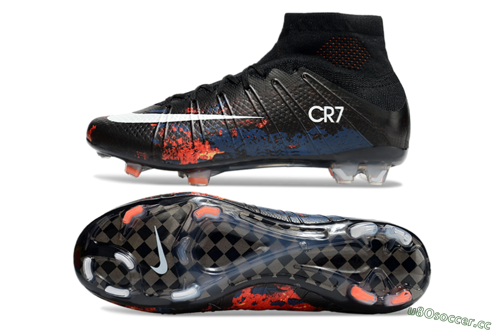 Men's Nike Mercurial Superfly 4 CR7 FG Firm Ground High-Tops Football Boots - Black/White/Red 1