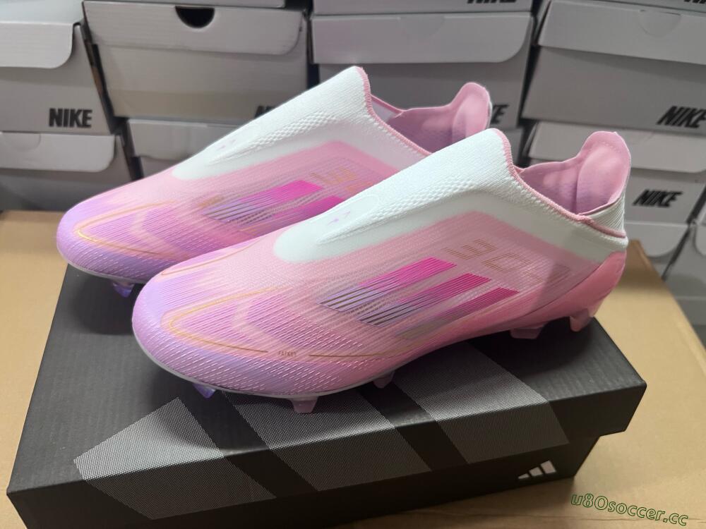 Men's Adidas F50 Elite Laceless FG Firm Ground Low-Tops Football Boots - White/Pink/Gold