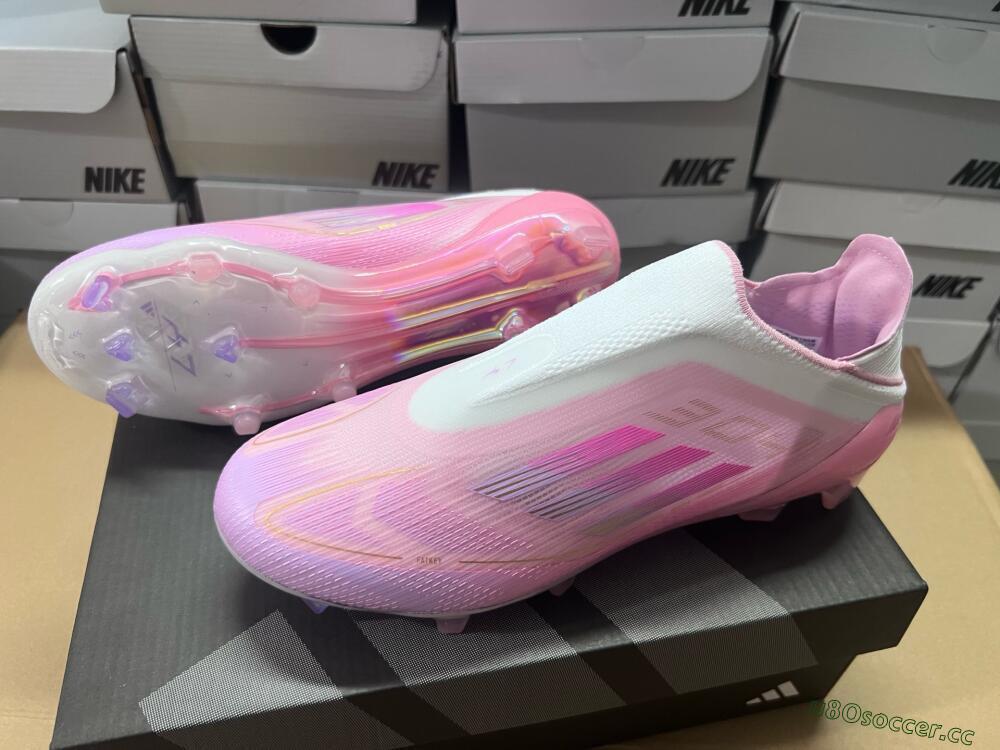 Men's Adidas F50 Elite Laceless FG Firm Ground Low-Tops Football Boots - White/Pink/Gold