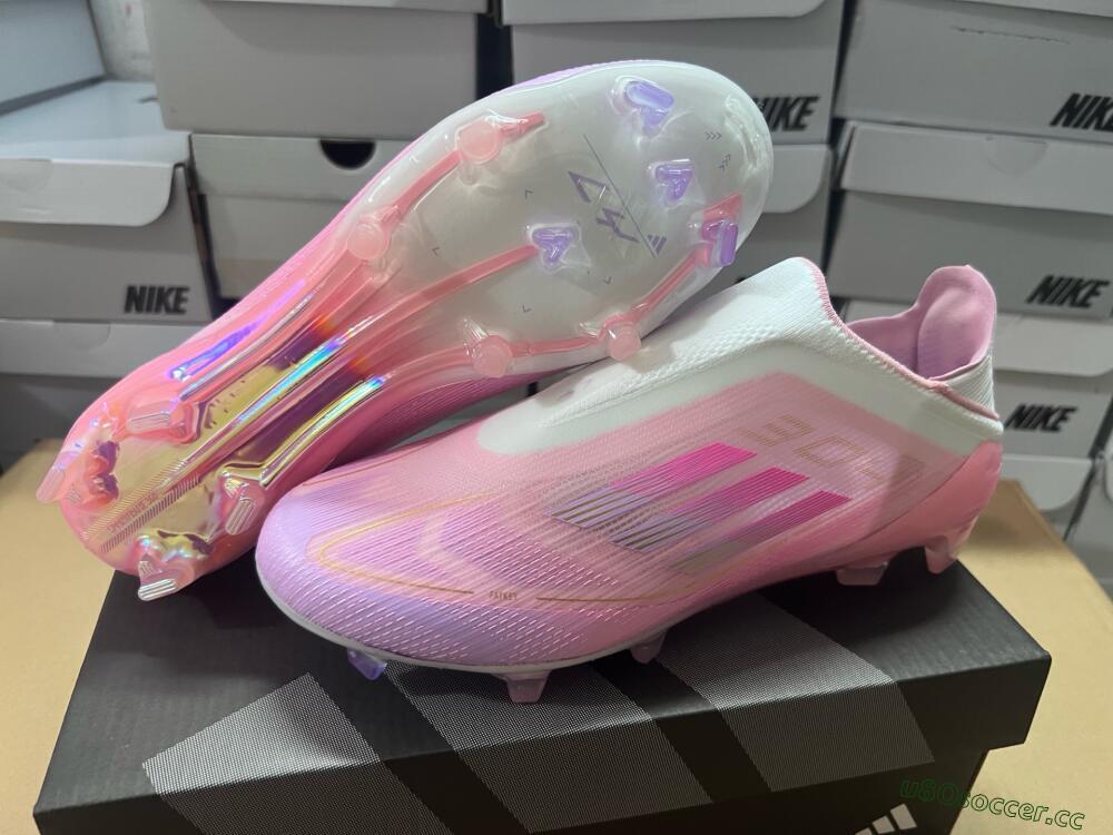 Men's Adidas F50 Elite Laceless FG Firm Ground Low-Tops Football Boots - White/Pink/Gold