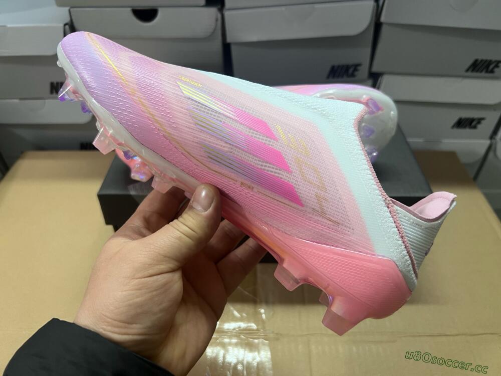 Men's Adidas F50 Elite Laceless FG Firm Ground Low-Tops Football Boots - White/Pink/Gold