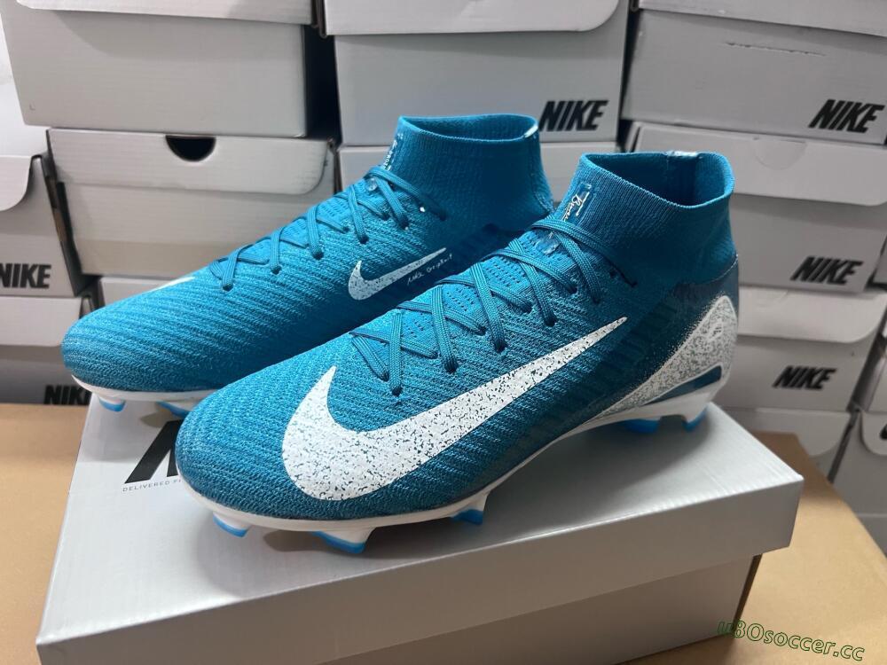 Unisex Nike Air Zoom Mercurial Superfly 10 Elite FG Firm Ground High-Tops Football Boots - Blue/White/Gold