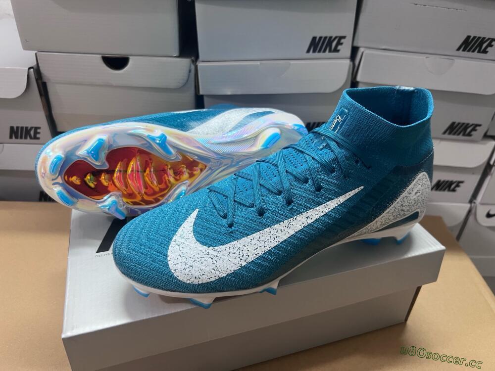 Unisex Nike Air Zoom Mercurial Superfly 10 Elite FG Firm Ground High-Tops Football Boots - Blue/White/Gold