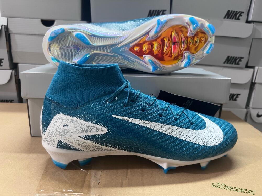 Unisex Nike Air Zoom Mercurial Superfly 10 Elite FG Firm Ground High-Tops Football Boots - Blue/White/Gold