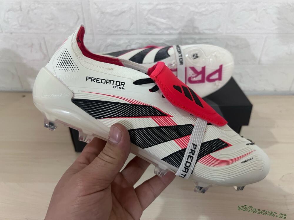 Men's Adidas Predator Elite Foldover Tongue FG Firm Ground Low-Tops Football Boots - Beige/Black/Red