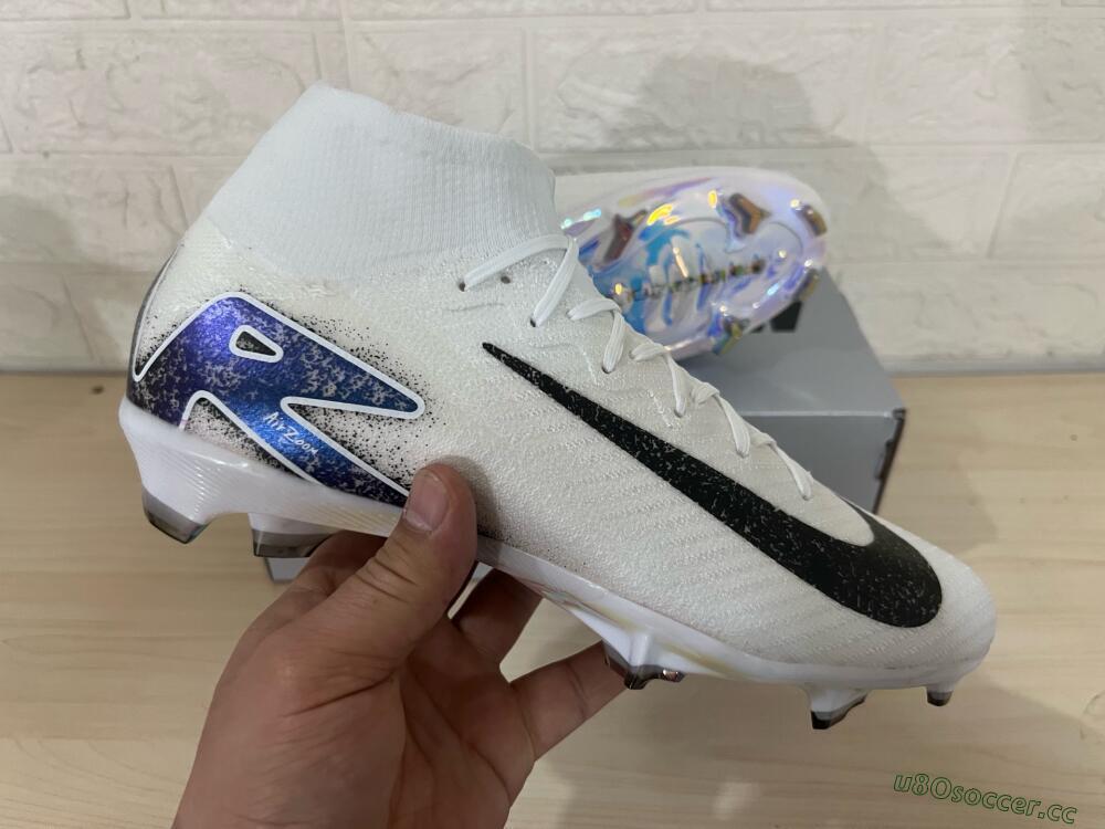 Unisex Nike Air Zoom Mercurial Superfly 10 Elite FG Firm Ground High-Tops Football Boots - White/Black/Blue