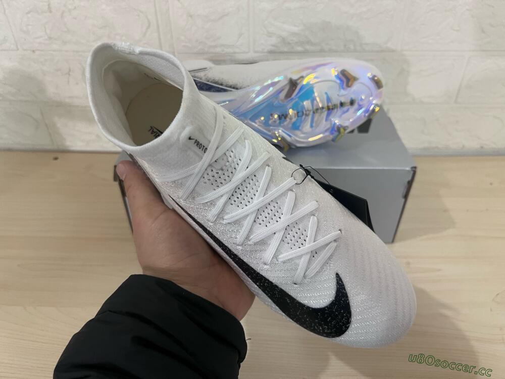 Unisex Nike Air Zoom Mercurial Superfly 10 Elite FG Firm Ground High-Tops Football Boots - White/Black/Blue