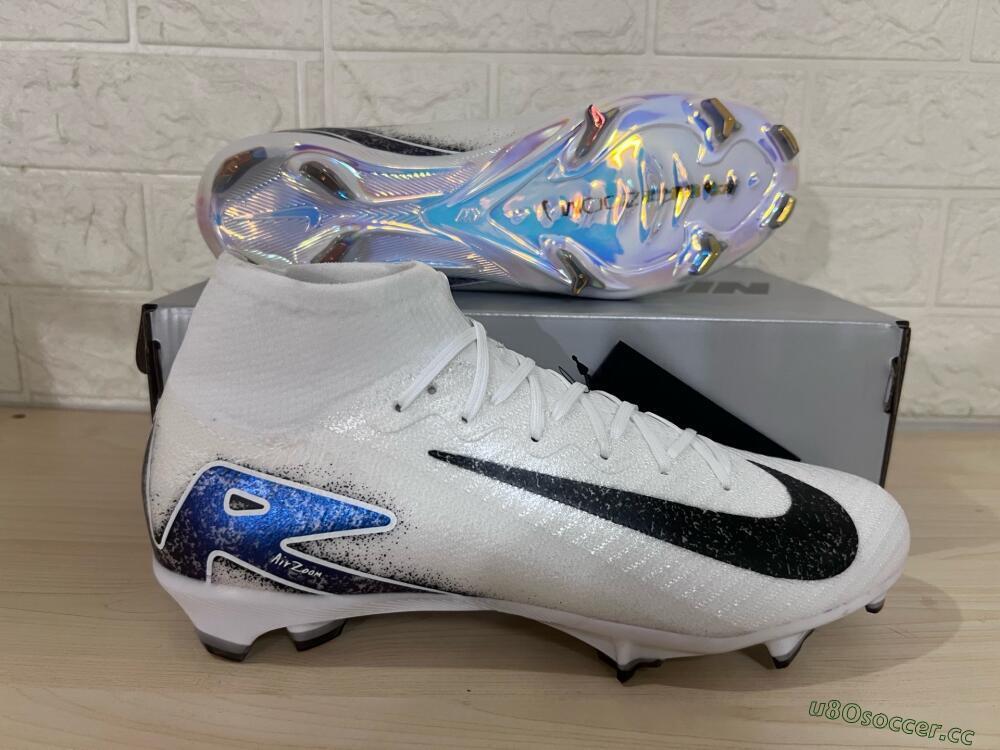 Unisex Nike Air Zoom Mercurial Superfly 10 Elite FG Firm Ground High-Tops Football Boots - White/Black/Blue