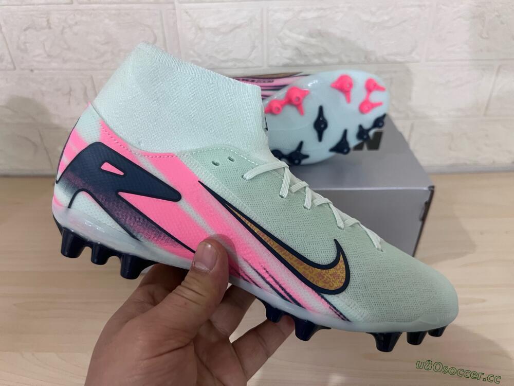 Unisex Nike Air Zoom Mercurial Superfly 10 Elite AG Artificial Grass High-Tops Football Boots - Jade/Gold/Pink