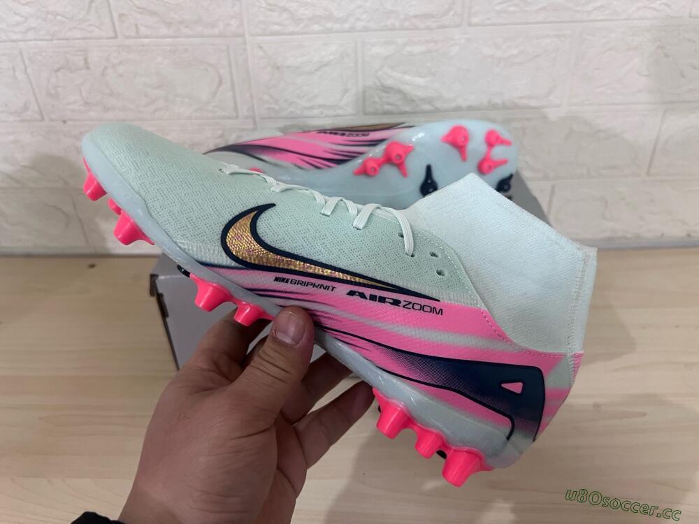 Unisex Nike Air Zoom Mercurial Superfly 10 Elite AG Artificial Grass High-Tops Football Boots - Jade/Gold/Pink