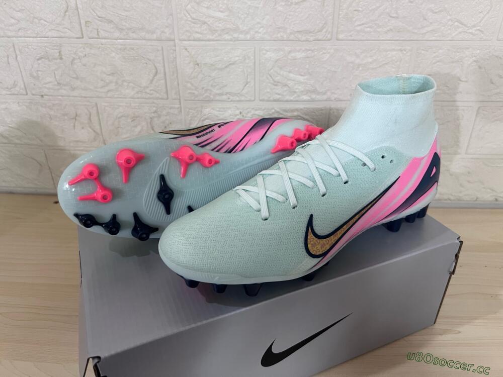 Unisex Nike Air Zoom Mercurial Superfly 10 Elite AG Artificial Grass High-Tops Football Boots - Jade/Gold/Pink