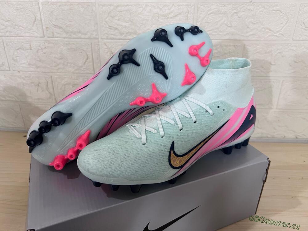 Unisex Nike Air Zoom Mercurial Superfly 10 Elite AG Artificial Grass High-Tops Football Boots - Jade/Gold/Pink