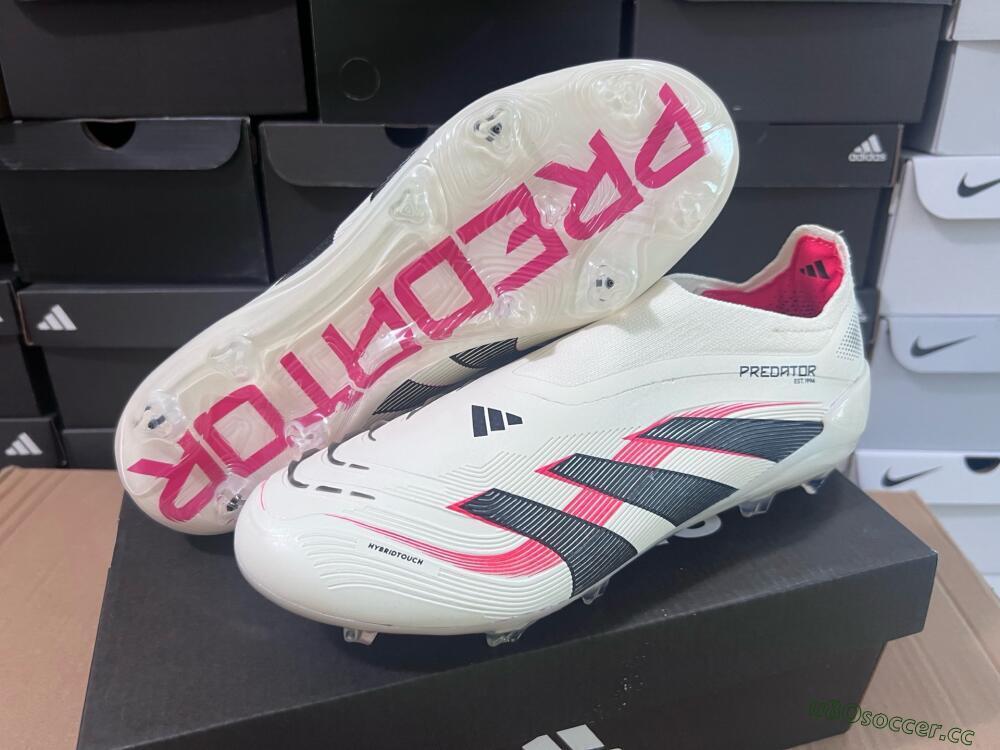 Unisex Adidas Predator Elite Laceless FG Firm Ground Low-Tops Football Boots - Beige/Red/Black