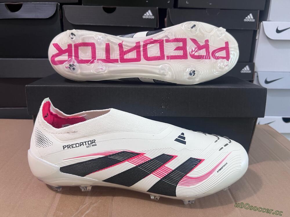 Unisex Adidas Predator Elite Laceless FG Firm Ground Low-Tops Football Boots - Beige/Red/Black