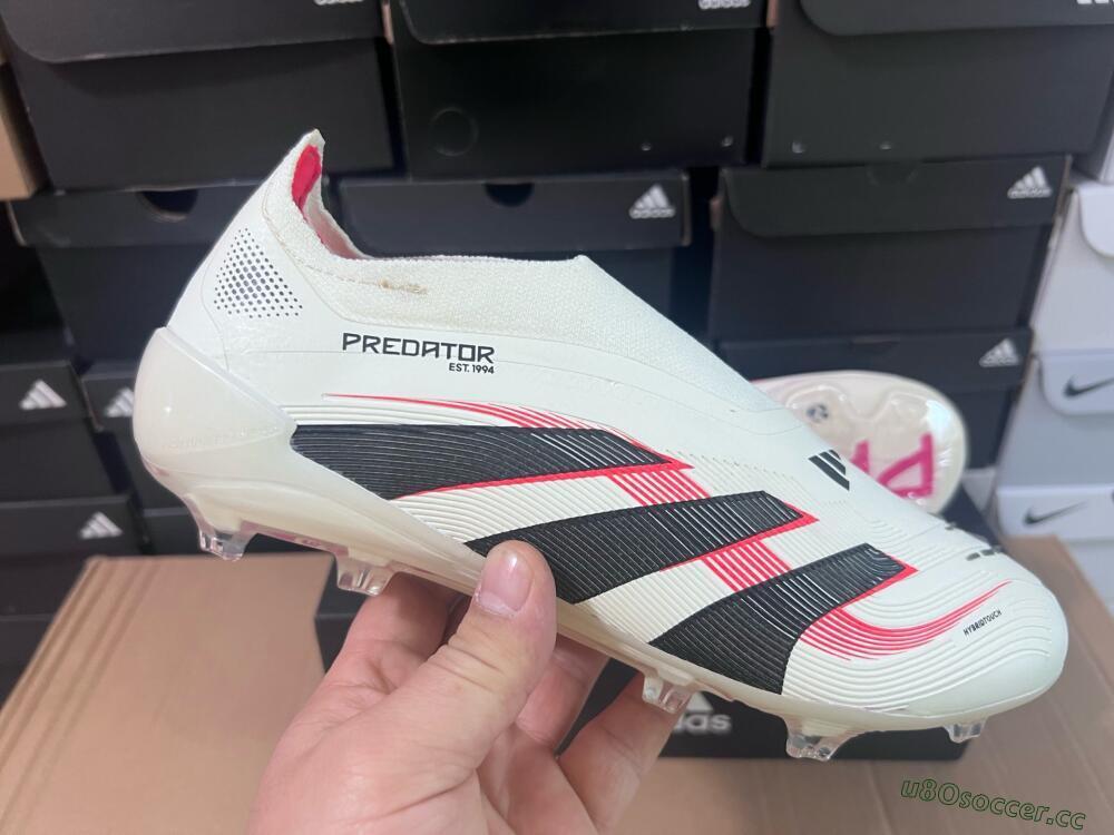 Unisex Adidas Predator Elite Laceless FG Firm Ground Low-Tops Football Boots - Beige/Red/Black