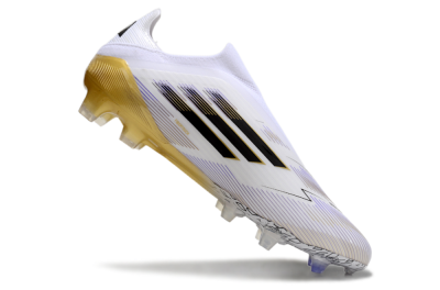 Men's Adidas F50 Elite Laceless FG Firm Ground Low-Tops Football Boots - White/Black/Gold