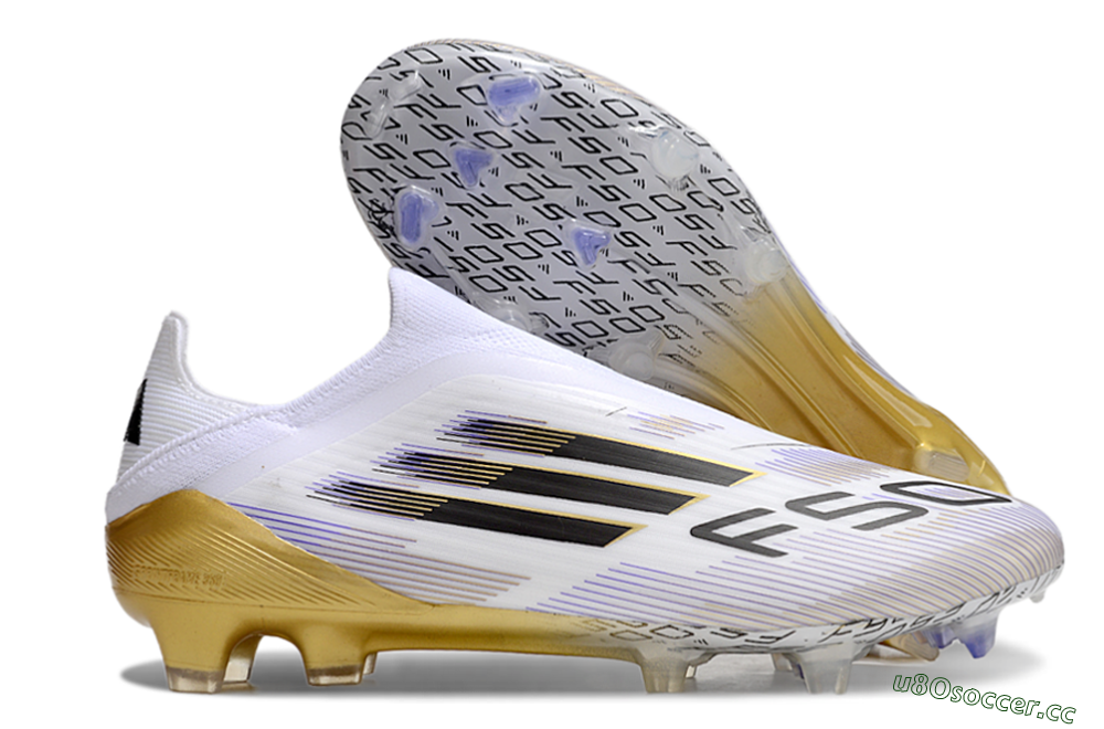 Men's Adidas F50 Elite Laceless FG Firm Ground Low-Tops Football Boots - White/Black/Gold 2