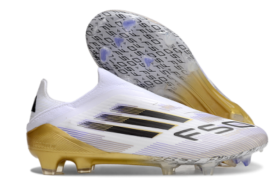Men's Adidas F50 Elite Laceless FG Firm Ground Low-Tops Football Boots - White/Black/Gold