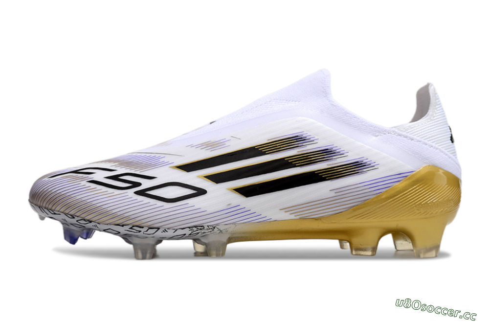 Men's Adidas F50 Elite Laceless FG Firm Ground Low-Tops Football Boots - White/Black/Gold 0