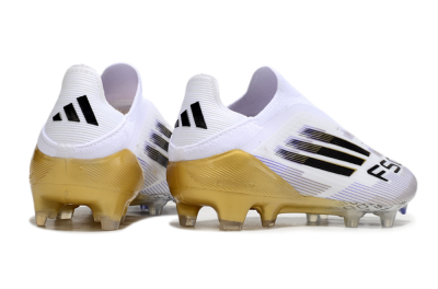 Men's Adidas F50 Elite Laceless FG Firm Ground Low-Tops Football Boots - White/Black/Gold