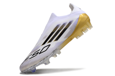 Men's Adidas F50 Elite Laceless FG Firm Ground Low-Tops Football Boots - White/Black/Gold