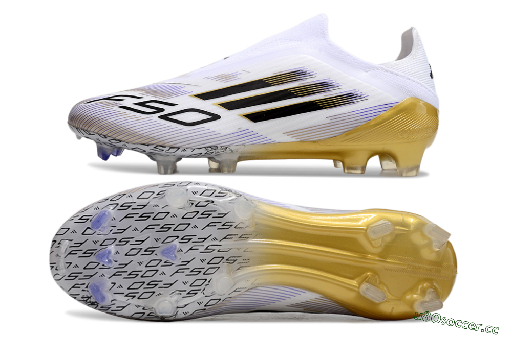 Men's Adidas F50 Elite Laceless FG Firm Ground Low-Tops Football Boots - White/Black/Gold 1