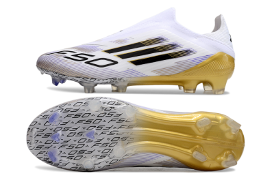 Men's Adidas F50 Elite Laceless FG Firm Ground Low-Tops Football Boots - White/Black/Gold