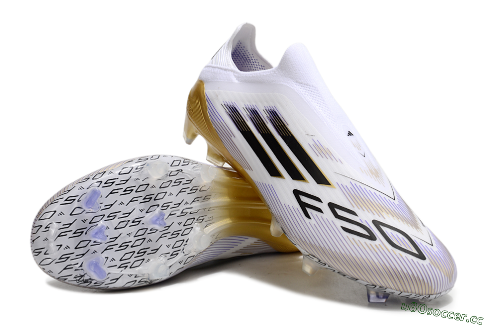 Men's Adidas F50 Elite Laceless FG Firm Ground Low-Tops Football Boots - White/Black/Gold 3