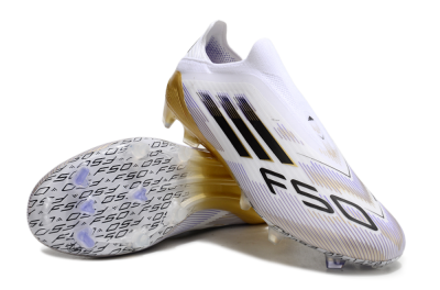 Men's Adidas F50 Elite Laceless FG Firm Ground Low-Tops Football Boots - White/Black/Gold