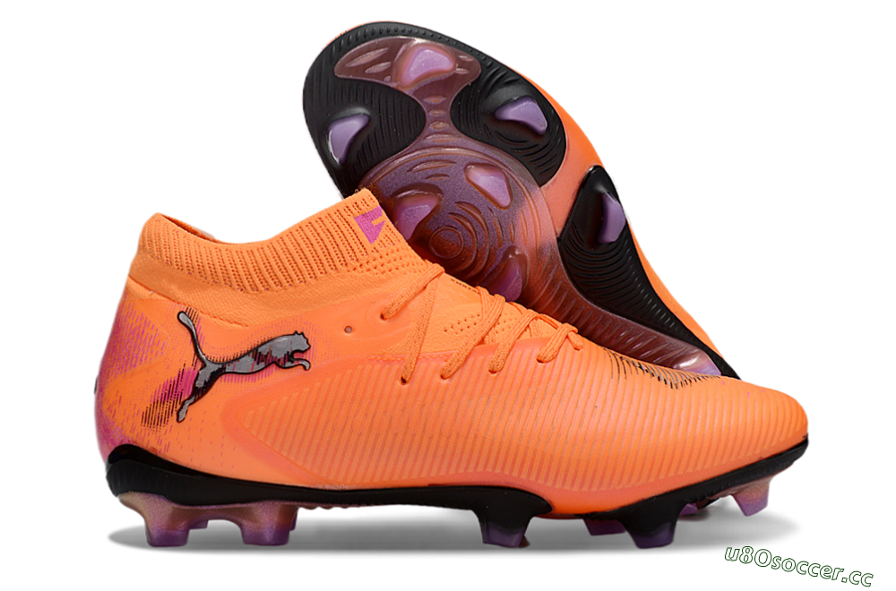 Men's Puma Future 8 Ultimate FG Firm Ground Low-Tops Football Boots - Orange/Purple/Grey 2