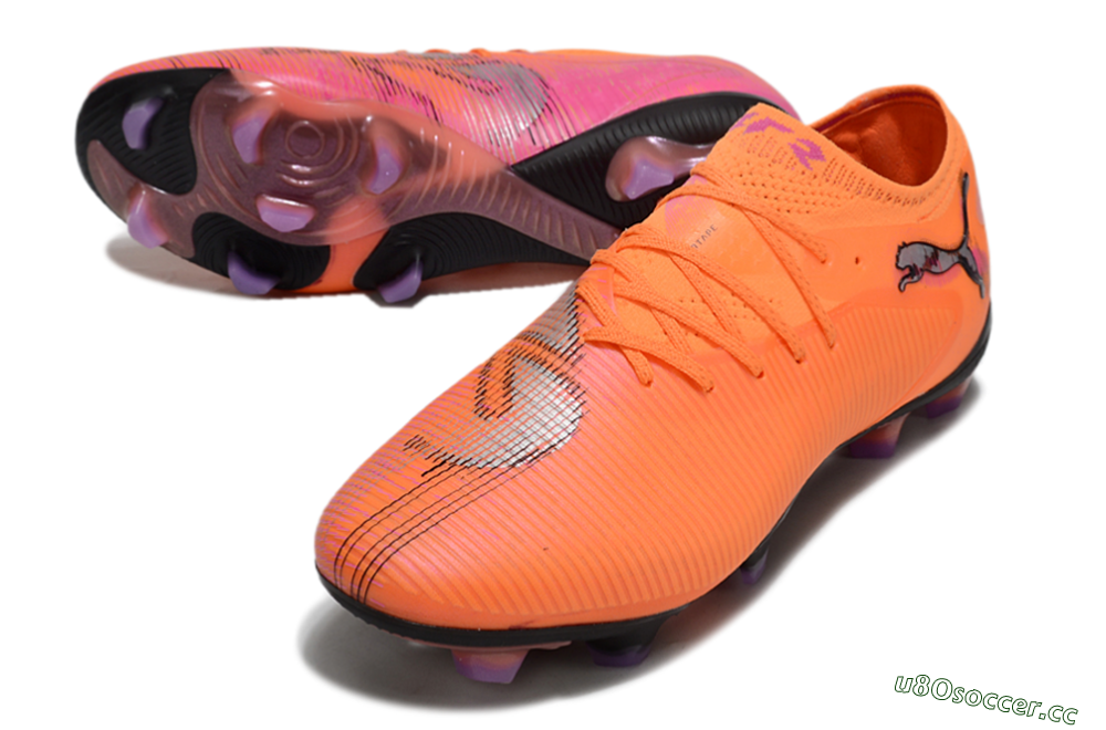 Men's Puma Future 8 Ultimate FG Firm Ground Low-Tops Football Boots - Orange/Purple/Grey 3