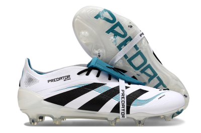 Men's Adidas Predator Elite 25 Foldover Tongue FG Firm Ground Low-Tops Football Boots - White/Blue/Black