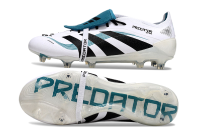 Men's Adidas Predator Elite 25 Foldover Tongue FG Firm Ground Low-Tops Football Boots - White/Blue/Black