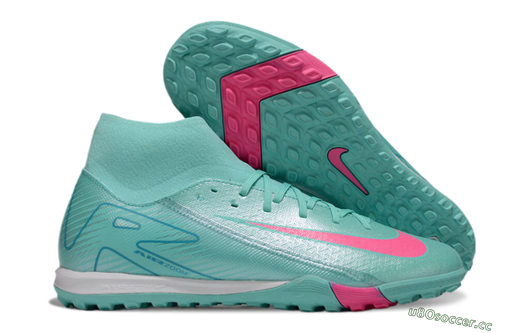 Men's Nike Air Zoom Mercurial Superfly 10 Academy TF Artificial Turf High-Tops Football Shoes - Jade/Pink/White 2