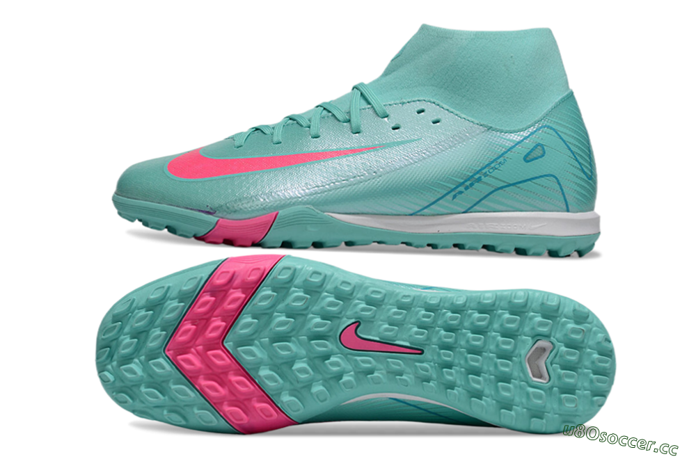 Men's Nike Air Zoom Mercurial Superfly 10 Academy TF Artificial Turf High-Tops Football Shoes - Jade/Pink/White 1