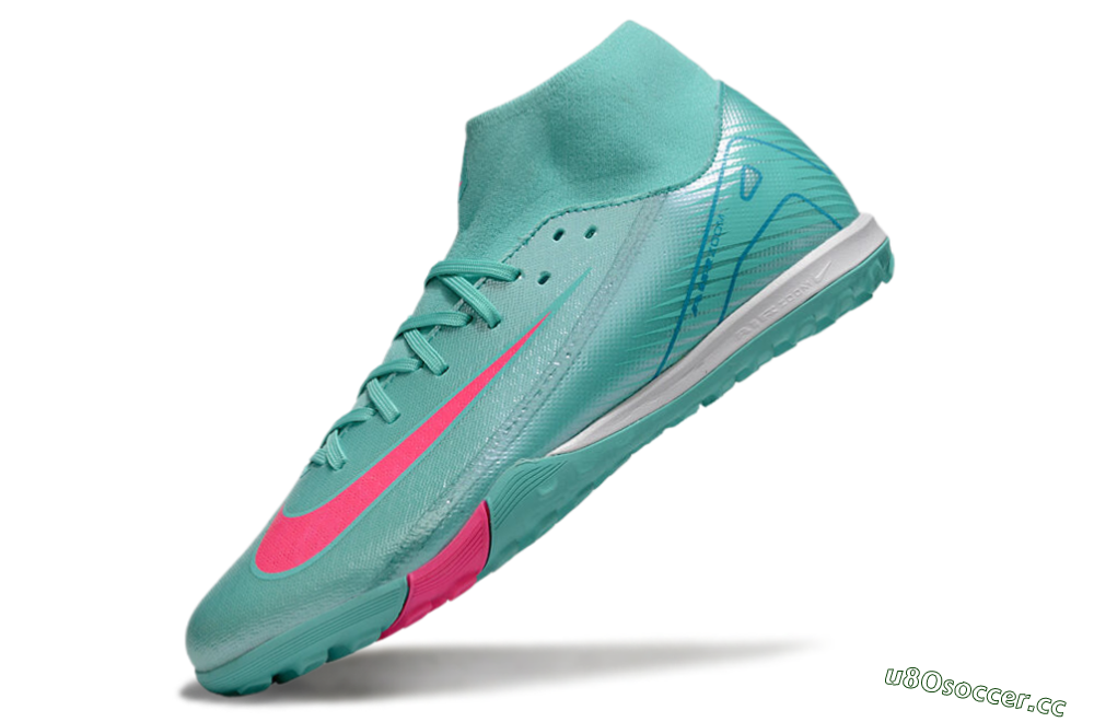 Men's Nike Air Zoom Mercurial Superfly 10 Academy TF Artificial Turf High-Tops Football Shoes - Jade/Pink/White 5