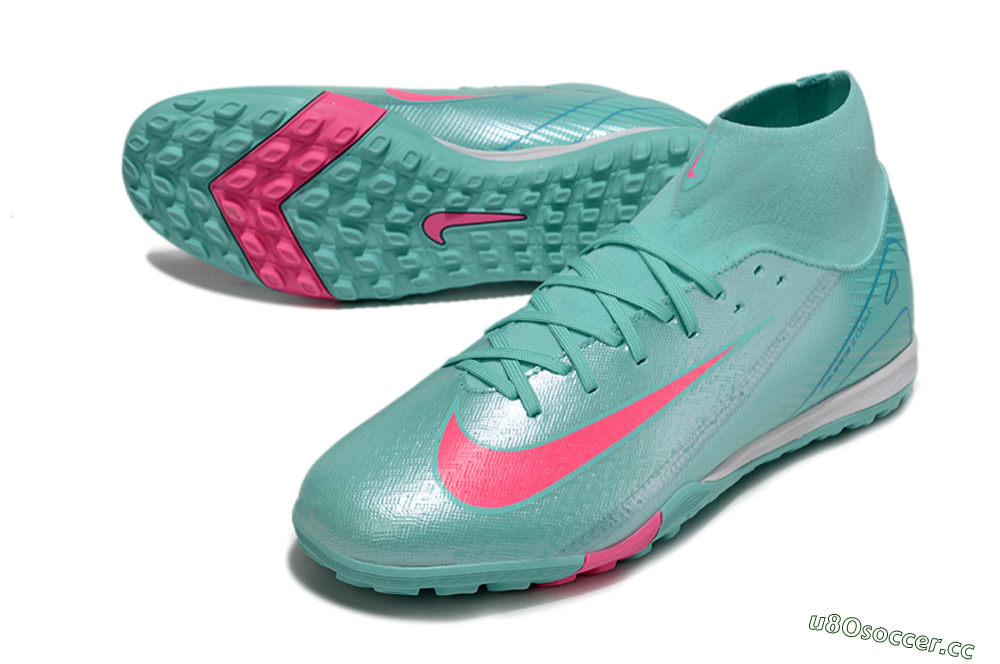 Men's Nike Air Zoom Mercurial Superfly 10 Academy TF Artificial Turf High-Tops Football Shoes - Jade/Pink/White 3