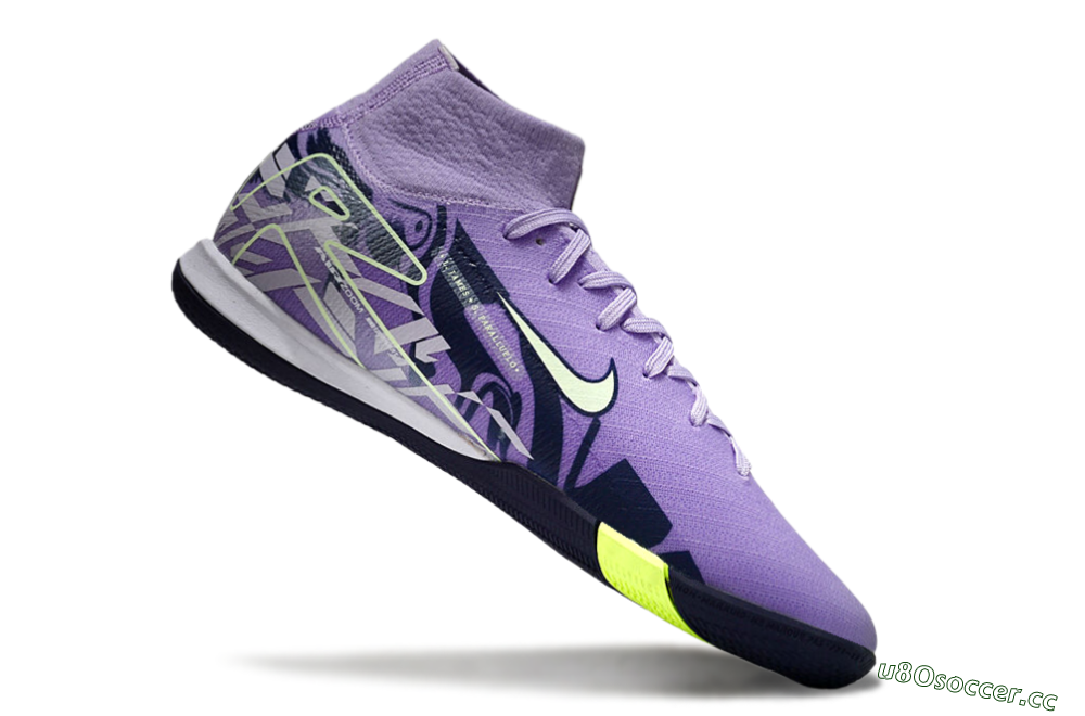 Men's Nike Air Zoom Mercurial Superfly 10 Elite IC Indoor & Futsal High-Tops Football Shoes - Purple/Yellow/White 4