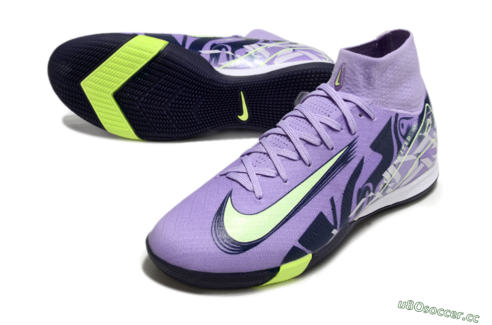 Men's Nike Air Zoom Mercurial Superfly 10 Elite IC Indoor & Futsal High-Tops Football Shoes - Purple/Yellow/White 3