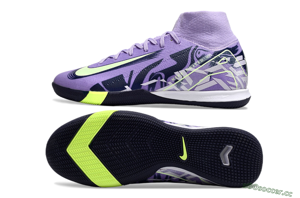 Men's Nike Air Zoom Mercurial Superfly 10 Elite IC Indoor & Futsal High-Tops Football Shoes - Purple/Yellow/White 1