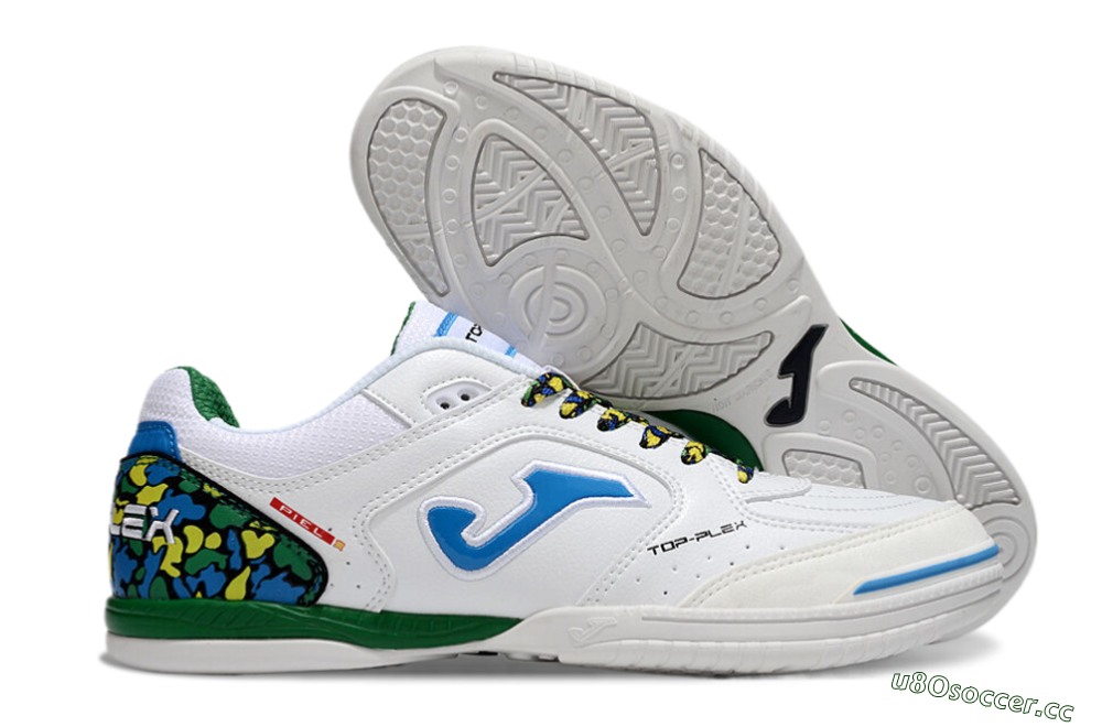 Men's Joma Top Flex IC Indoor & Futsal Low-Tops Football Shoes - White/Blue/Green 2