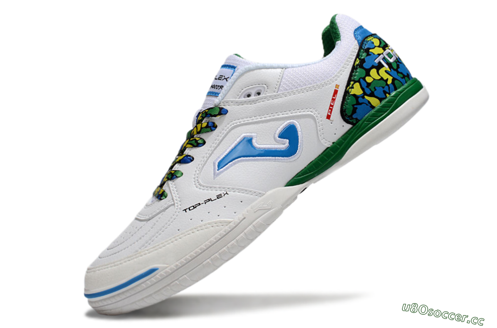 Men's Joma Top Flex IC Indoor & Futsal Low-Tops Football Shoes - White/Blue/Green 5