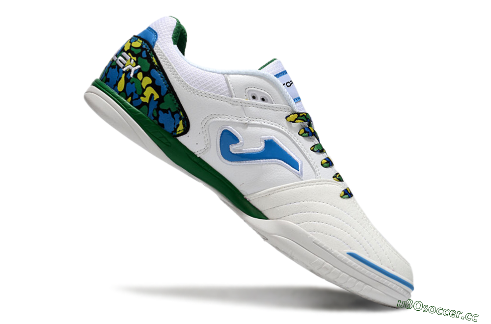 Men's Joma Top Flex IC Indoor & Futsal Low-Tops Football Shoes - White/Blue/Green 4