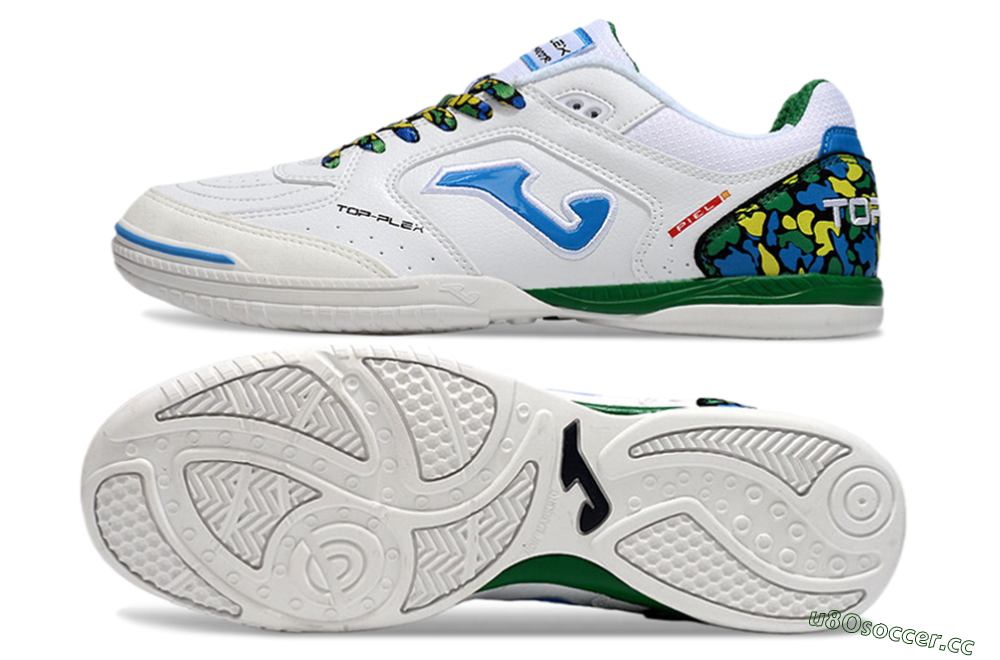 Men's Joma Top Flex IC Indoor & Futsal Low-Tops Football Shoes - White/Blue/Green 1