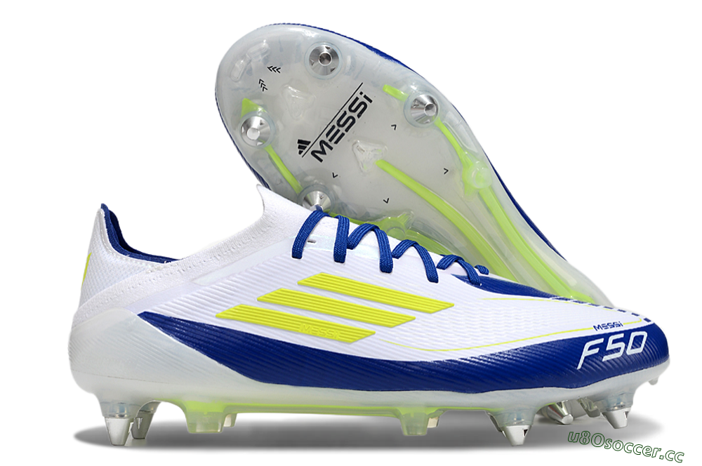 Men's Adidas F50 Elite SG Soft Ground Low-Tops Football Boots - White/Blue/Yellow 2