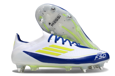 Men's Adidas F50 Elite SG Soft Ground Low-Tops Football Boots - White/Blue/Yellow