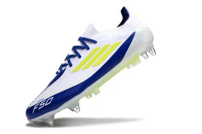 Men's Adidas F50 Elite SG Soft Ground Low-Tops Football Boots - White/Blue/Yellow