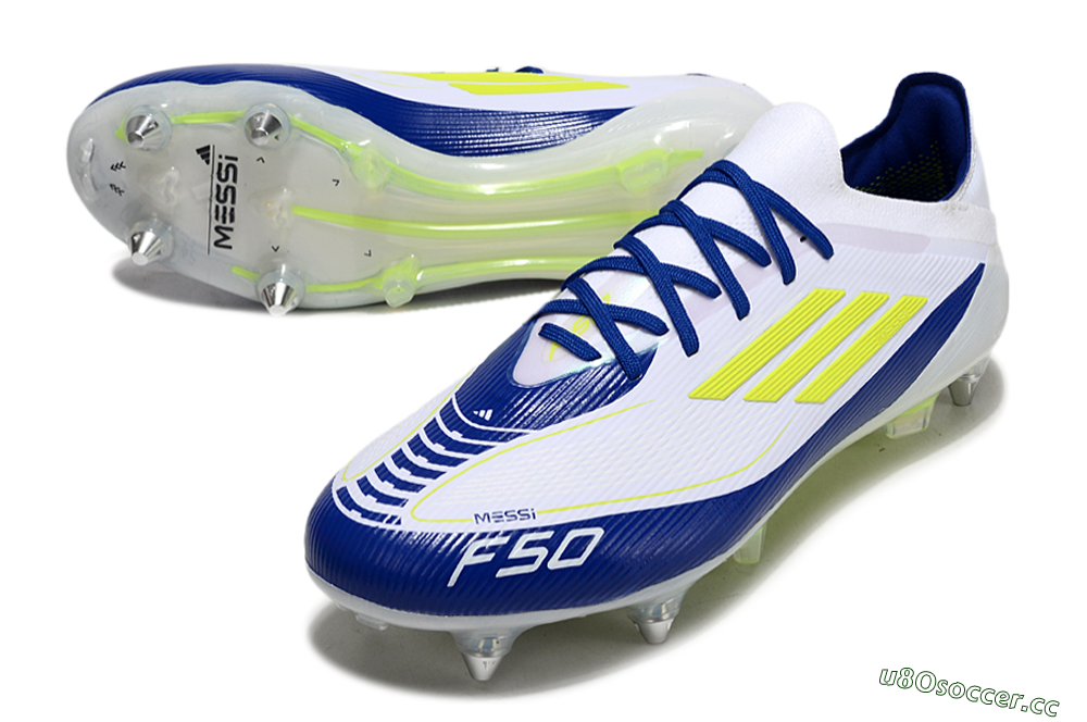 Men's Adidas F50 Elite SG Soft Ground Low-Tops Football Boots - White/Blue/Yellow 3