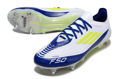 Men's Adidas F50 Elite SG Soft Ground Low-Tops Football Boots - White/Blue/Yellow